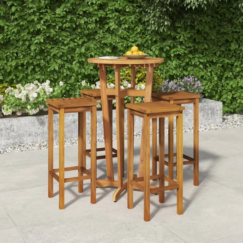 set bar de gradina, 5 piese, lemn masiv de acacia