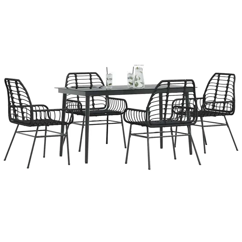 set de sufragerie de gradina 5 piese sticla neagra polirattan