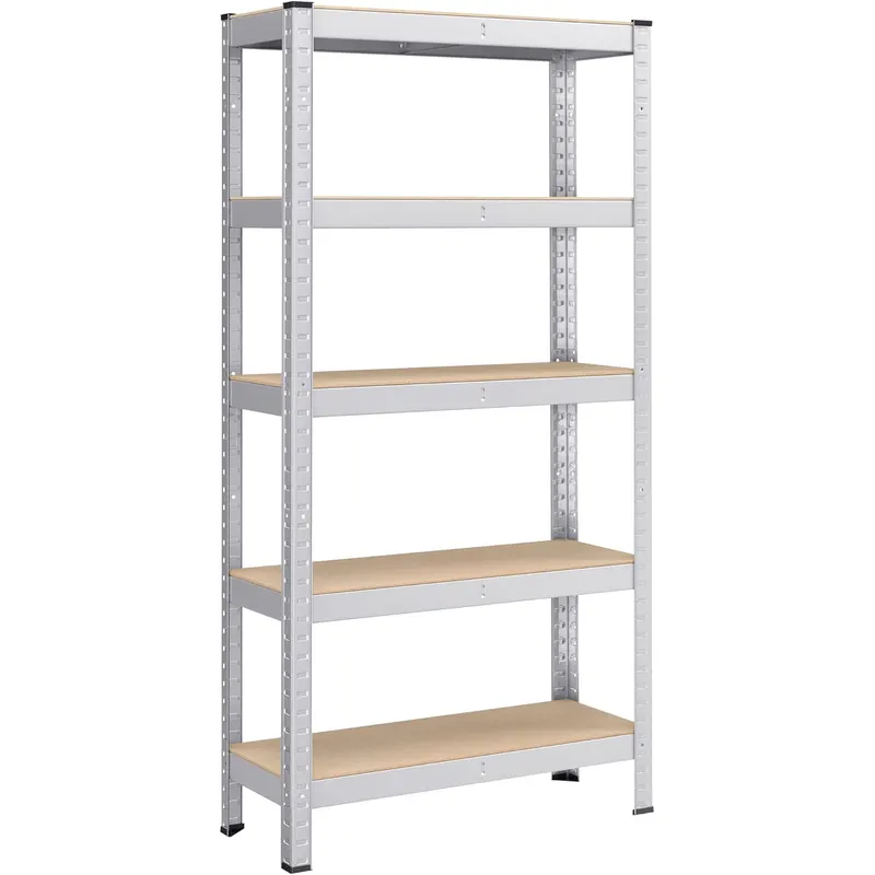 Raft cadru metalic modular pentru depozitare, 5 polite, 150x75x30cm, sarcina 650 kg, argintiu