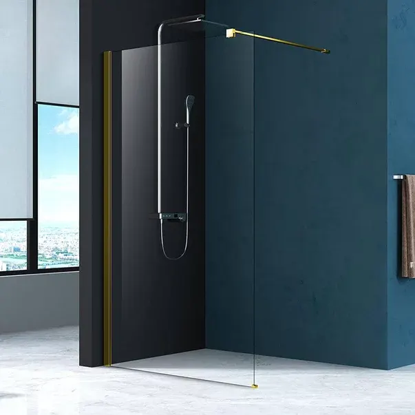 Paravan dus Fluminia Foxy Gold, 90cm, sticla securizata 8mm, profil auriu periat