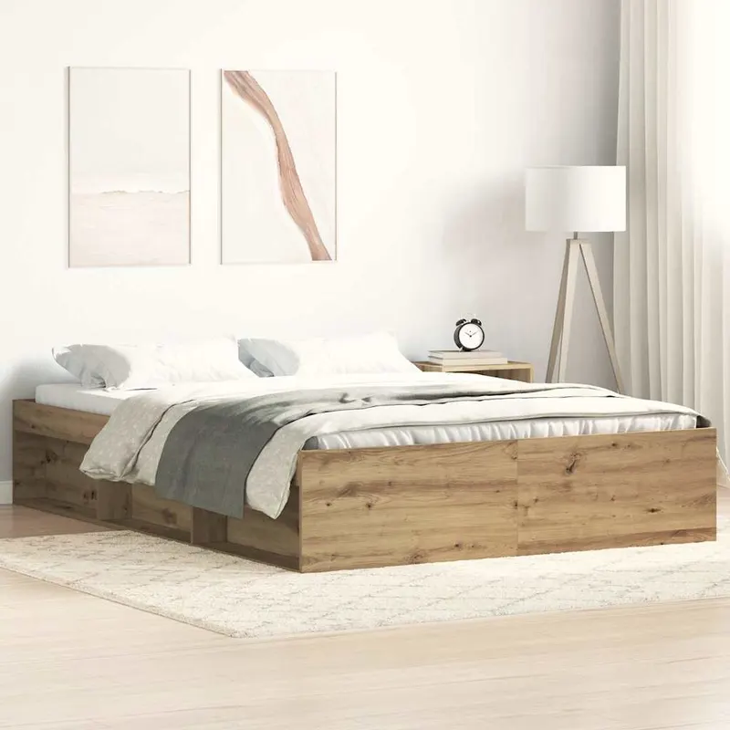 cadru pat fara saltea stejar artisan 140x190cm lemn prelucrat