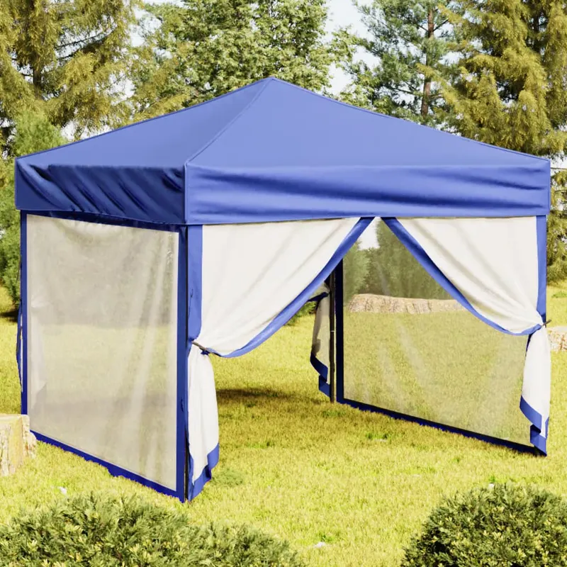 cort pliabil pentru petrecere, pereti laterali, albastru, 3x3 m