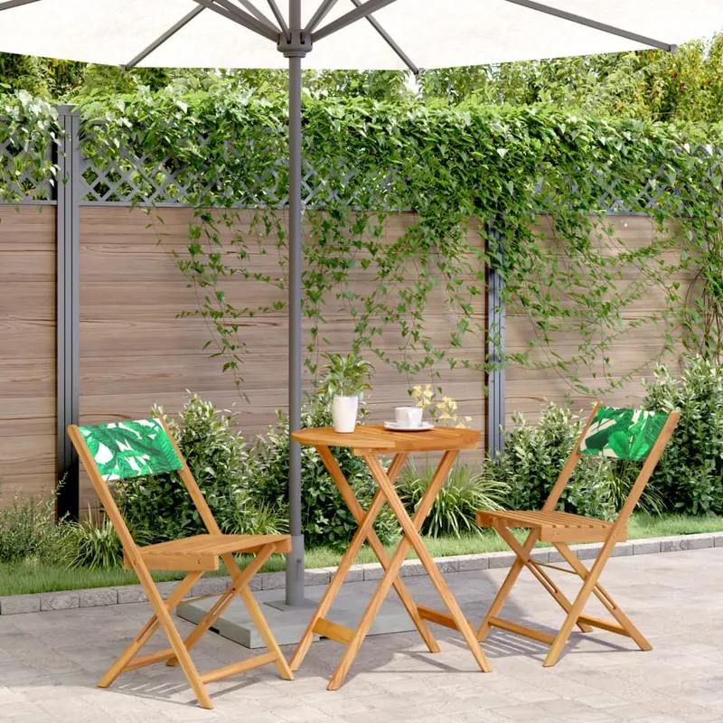 set mobilier bistro, 3 piese, textil model frunze/lemn masiv