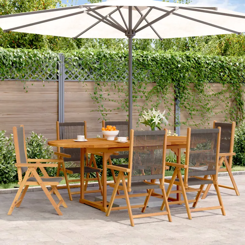 set mobilier de gradina 7 piese polipropilena gri/lemn masiv
