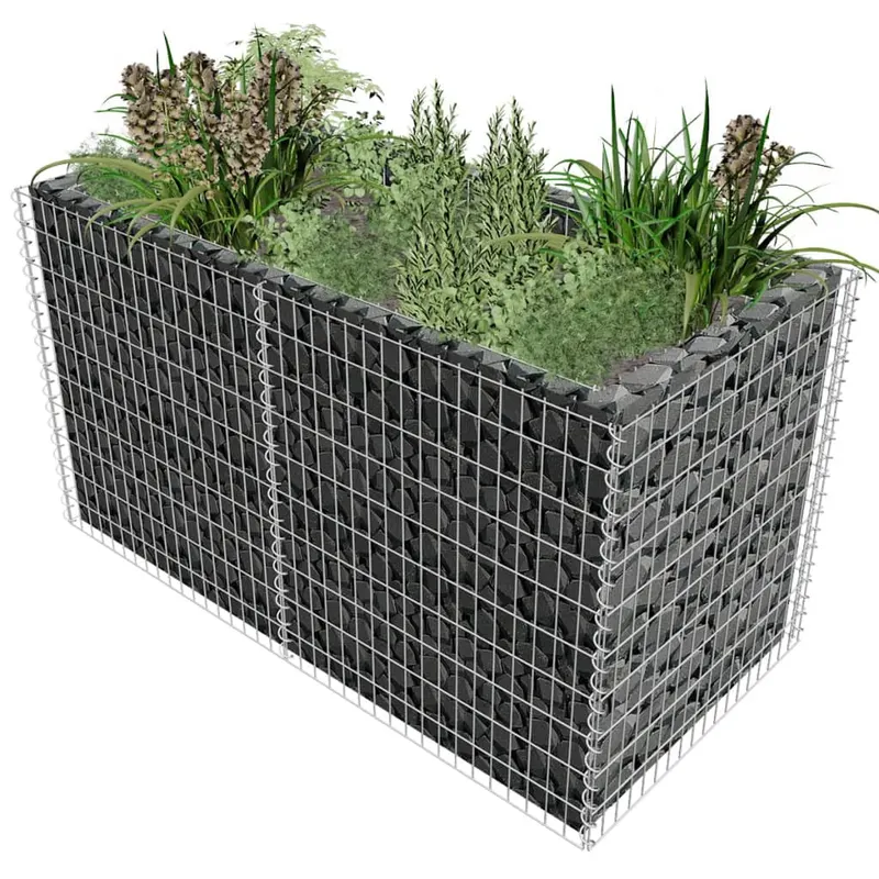 strat inaltat gabion, argintiu, 180 x 90 x 100 cm, otel