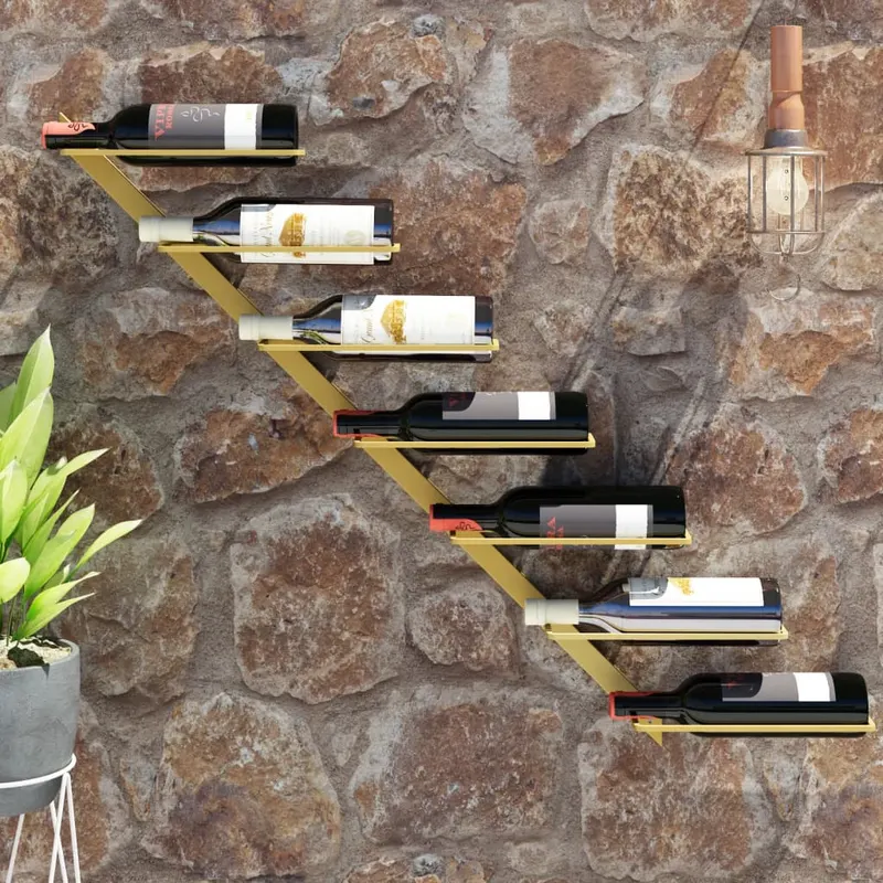suport sticle de vin, de perete, 7 sticle, auriu, metal