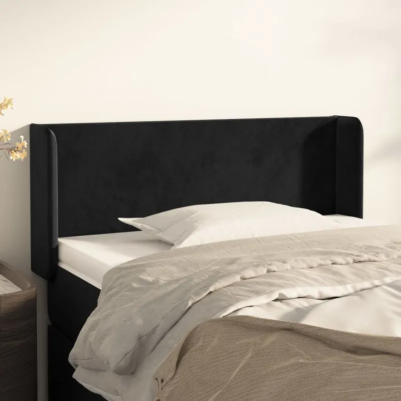 tablie de pat cu aripioare negru 83x16x78/88 cm catifea
