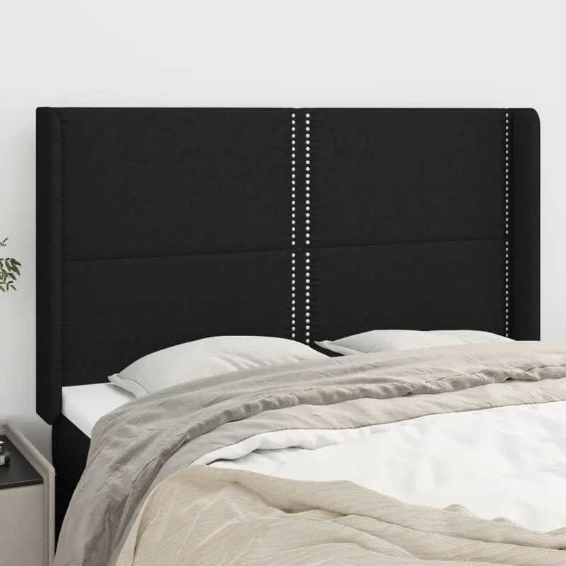 Tablie de pat cu aripioare, negru, 147x16x118/128 cm, textil