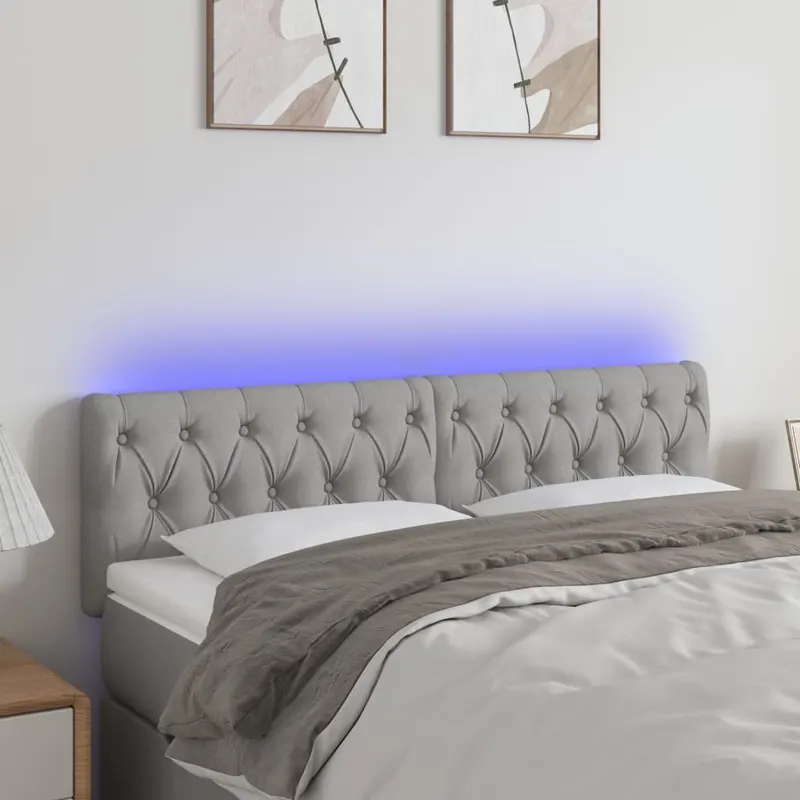 tablie de pat cu led, gri deschis, 144x7x78/88 cm, textil