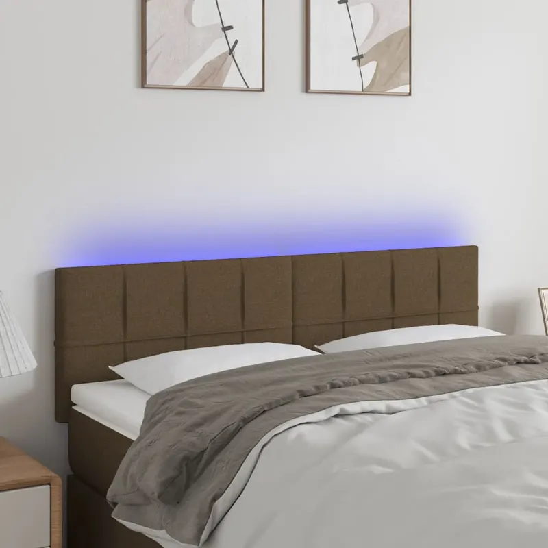 tablie de pat cu led, maro inchis, 144x5x78/88 cm, textil