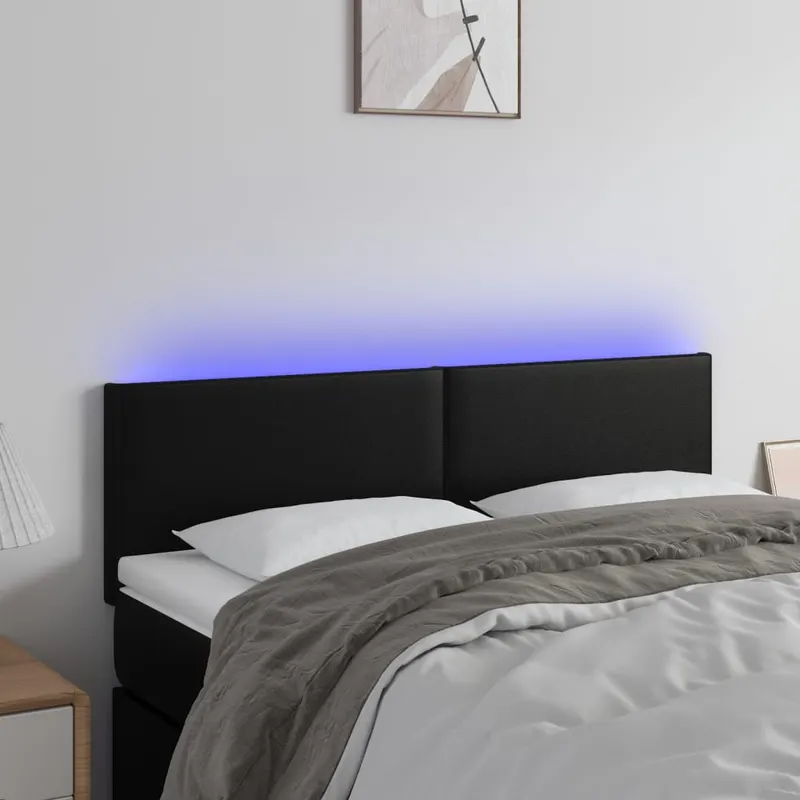 tablie de pat cu led, negru, 144x5x78/88 cm, piele ecologica