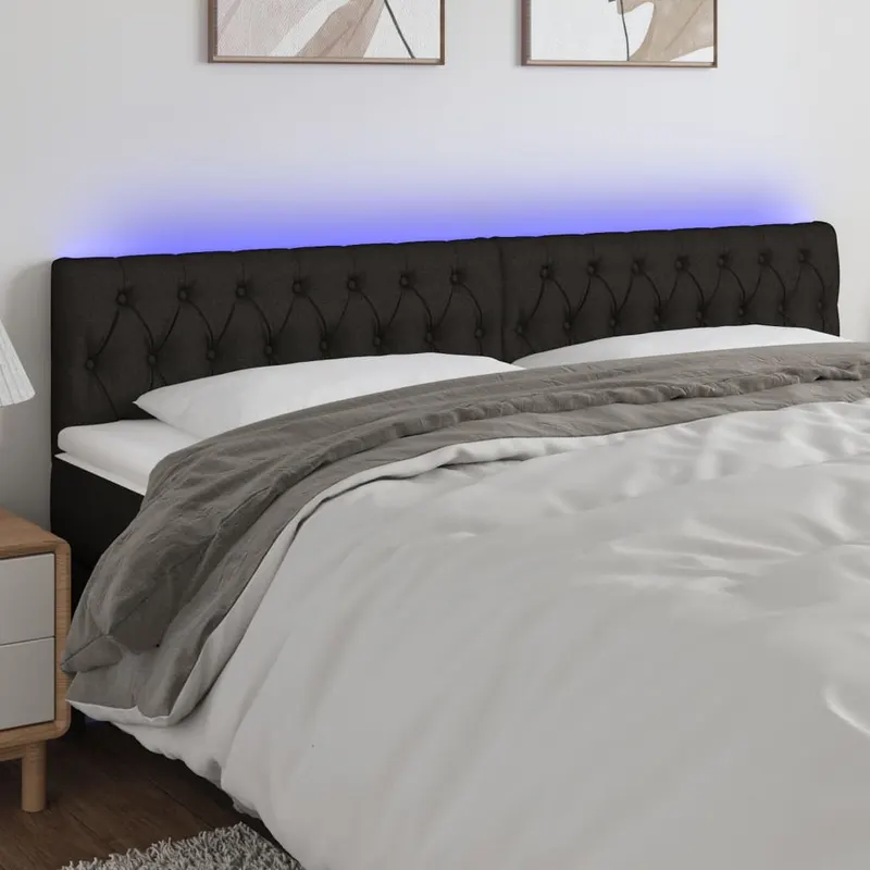 tablie de pat cu led, negru, 180x7x78/88 cm, textil