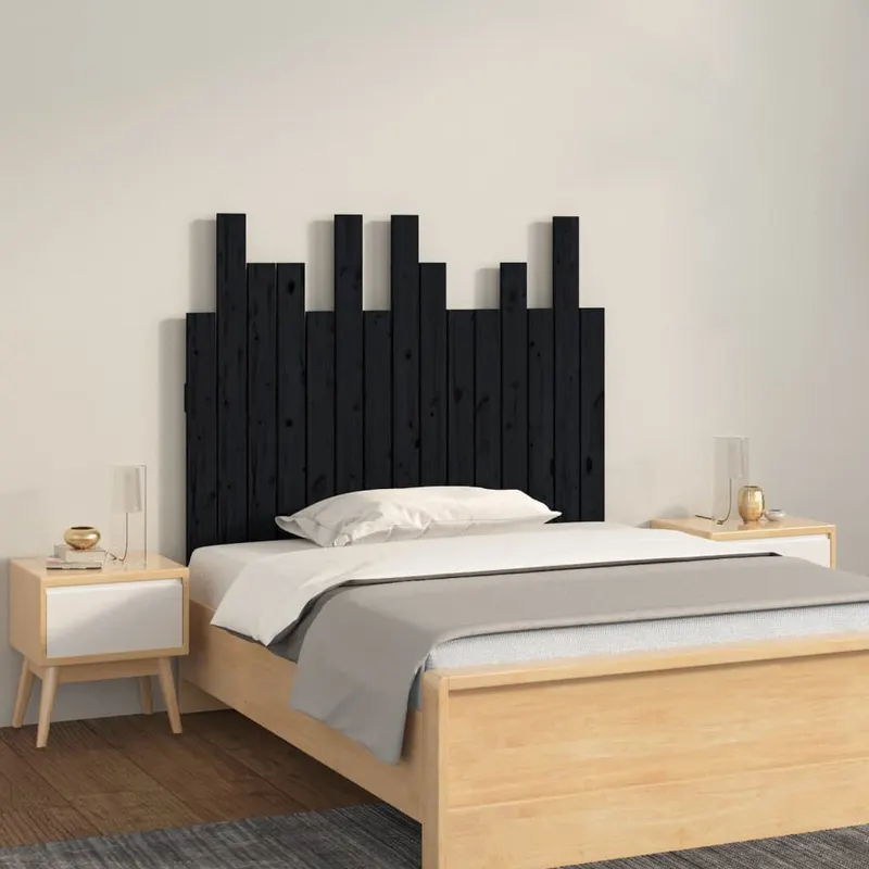 tablie de pat pentru perete, negru, 95,5x3x80 cm lemn masiv pin