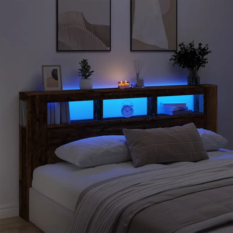 tablie pat cu led lemn vechi 200x18,5x103,5 cm lemn prelucrat