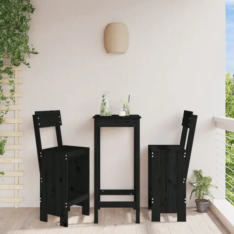 taburete de bar, 2 buc., negru, 40x48,5x115,5 cm lemn masiv pin