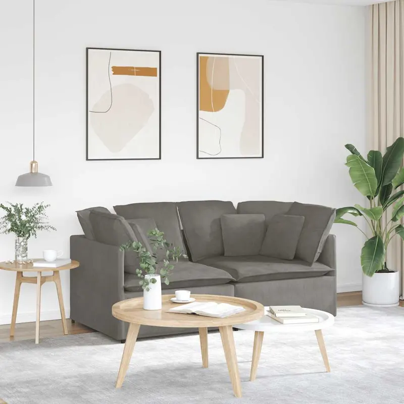 canapea modulara cu perne, gri deschis, tesatura velur