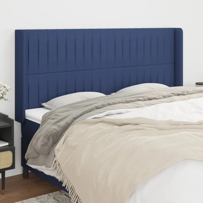 tablie de pat cu aripioare, albastru, 203x16x118/128 cm, textil
