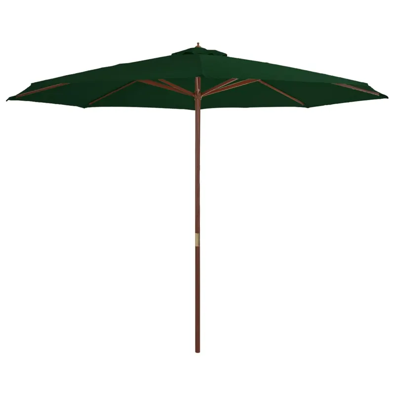 umbrela de soare de exterior, stalp din lemn, verde, 350 cm