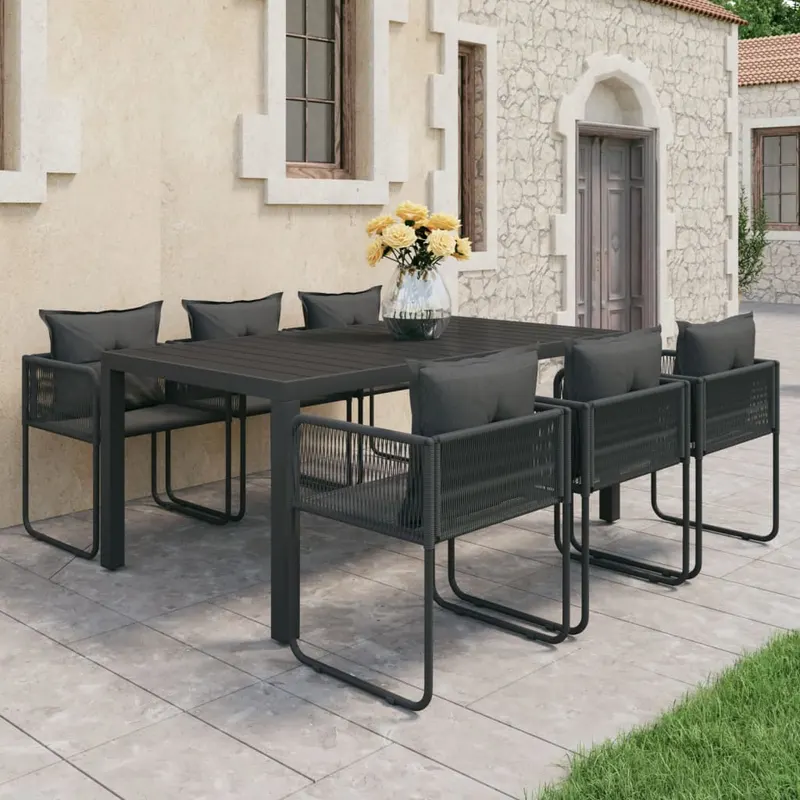 set mobilier masa de gradina, 7 piese, negru, ratan pvc