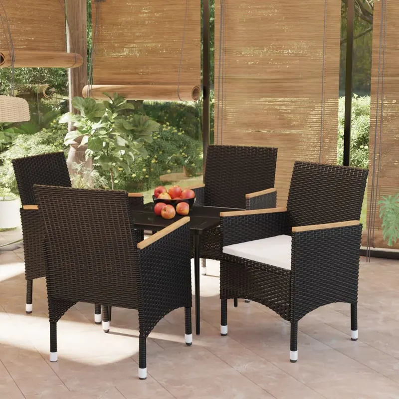 set masa pentru gradina, 5 piese, cu perne, negru