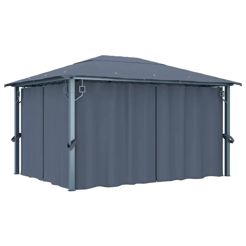 pavilion cu perdele, antracit, 400 x 300 cm, aluminiu