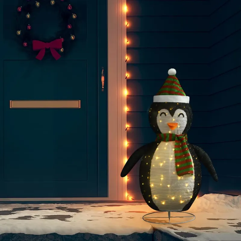 figurina pinguin decorativa craciun, led, 120 cm, tesatura lux