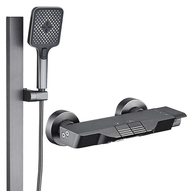 Set de dus RAIZ Origins CORE, 2 functii, Presiune ridicata, Jet reglabil, Montare rapida, Para de dus, Gri Antracit