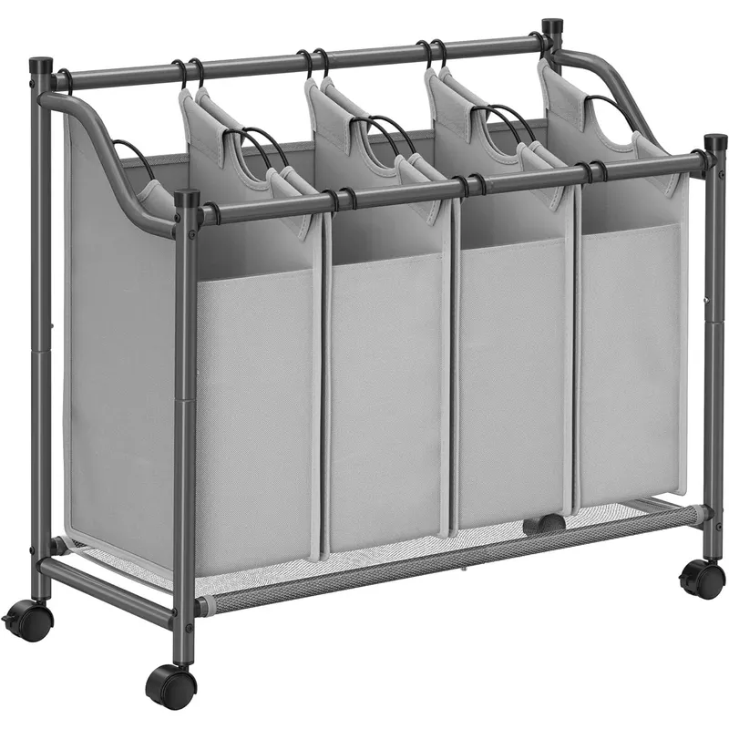 Cos de rufe cu 4 saci detasabili, structura metalica pe roti, 4x35L, 87x38x81cm, gri