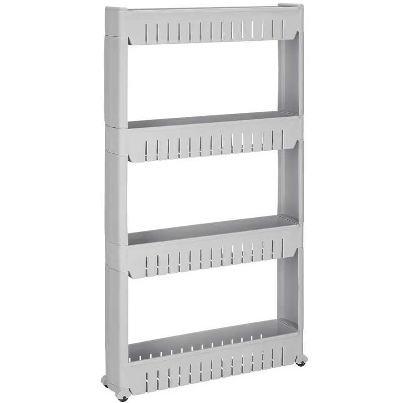 Sistem rafturi de depozitare cu roti pentru bucatarie sau baie cu 4 polite, 102x54x13 cm, gri