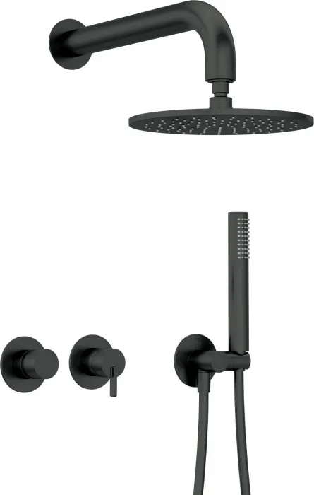 Set de dus incastrat, cu palarie, para de dus si baterie orizontala, negru, Deante Silia