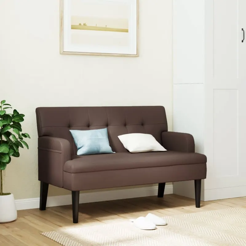 bancheta cu spatar, maro, 112x65,5x75 cm, piele ecologica