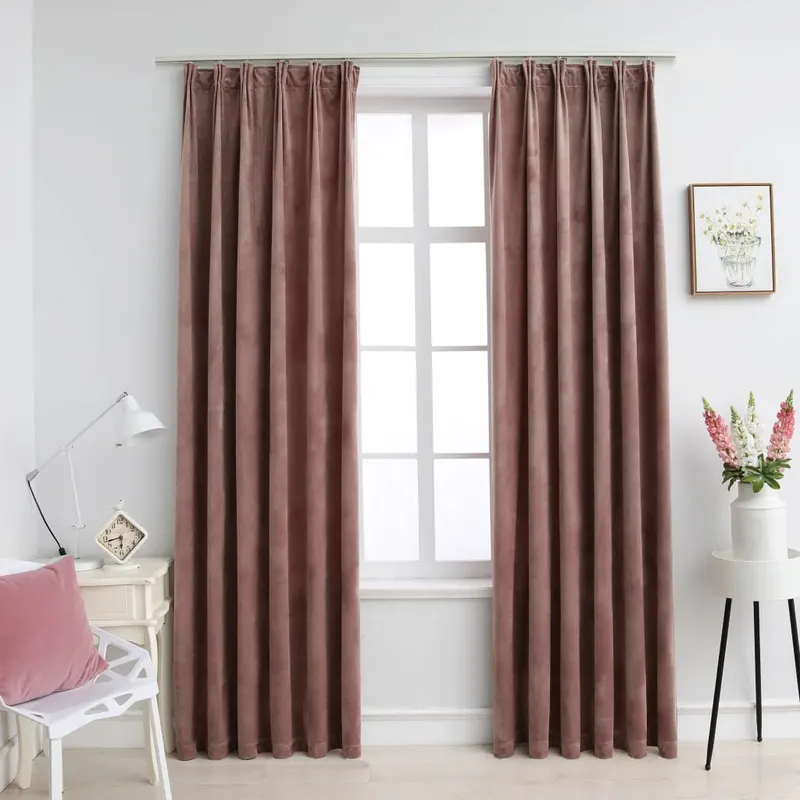 draperii opace 2 buc. roz antichizat 140x225 cm catifea carlige