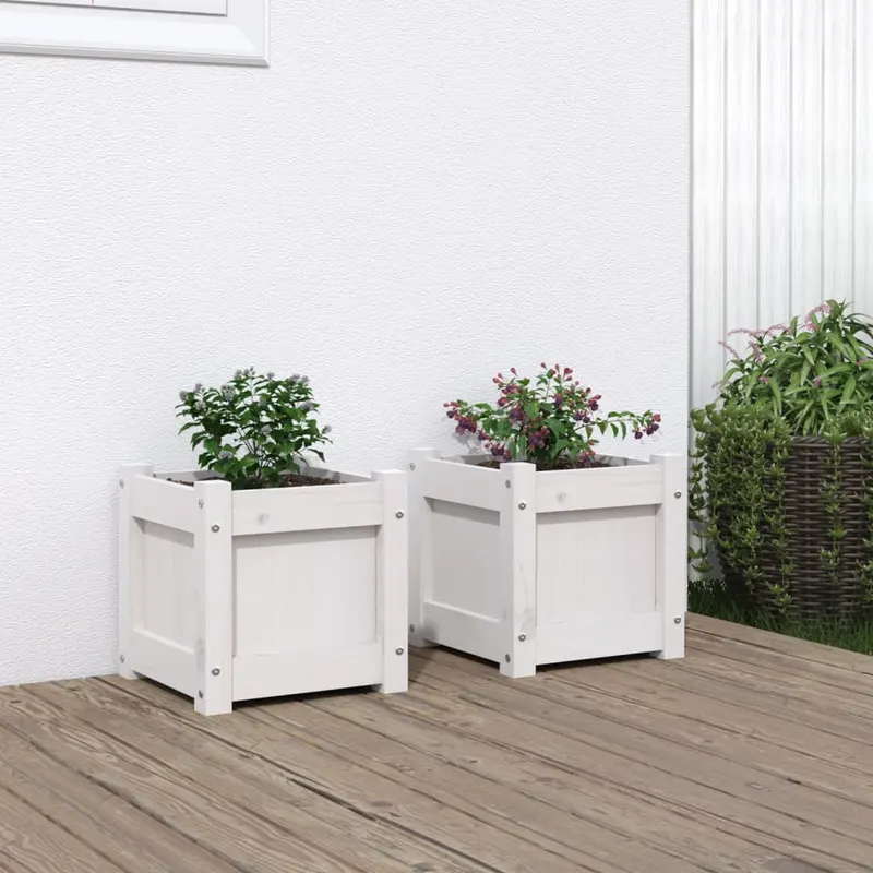jardiniere de gradina, 2 buc., alb, lemn masiv de pin