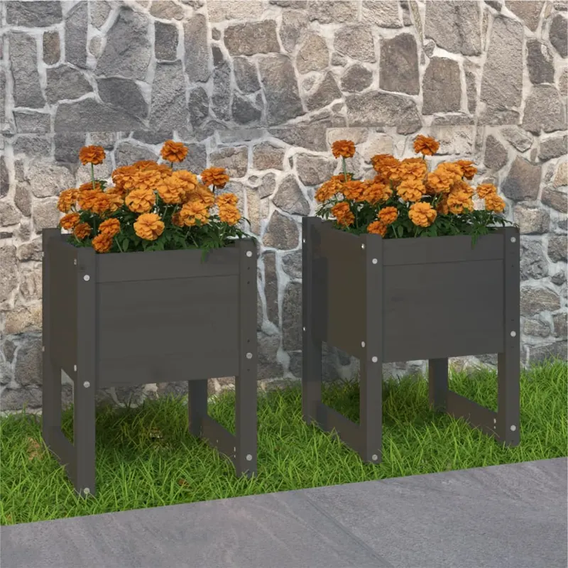 jardiniere, 2 buc., gri, 40x40x52,5 cm, lemn masiv de pin