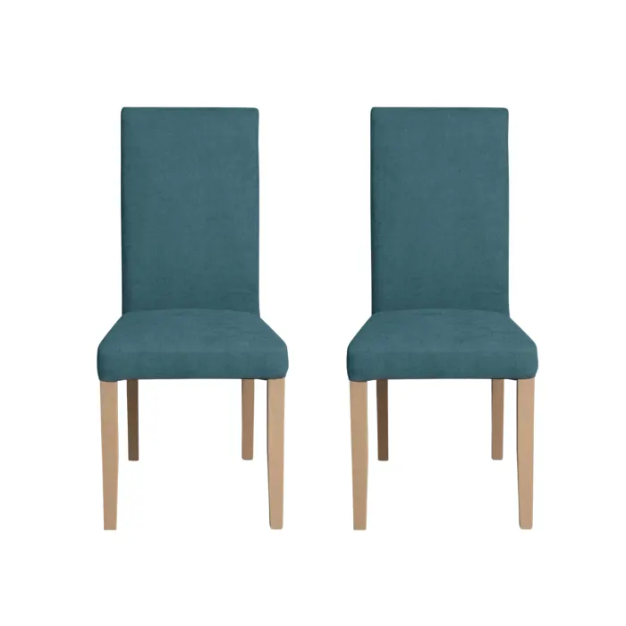 Set 2 scaune living TEO, picioare lemn natur, stofa turcoaz, 46x60x98 cm