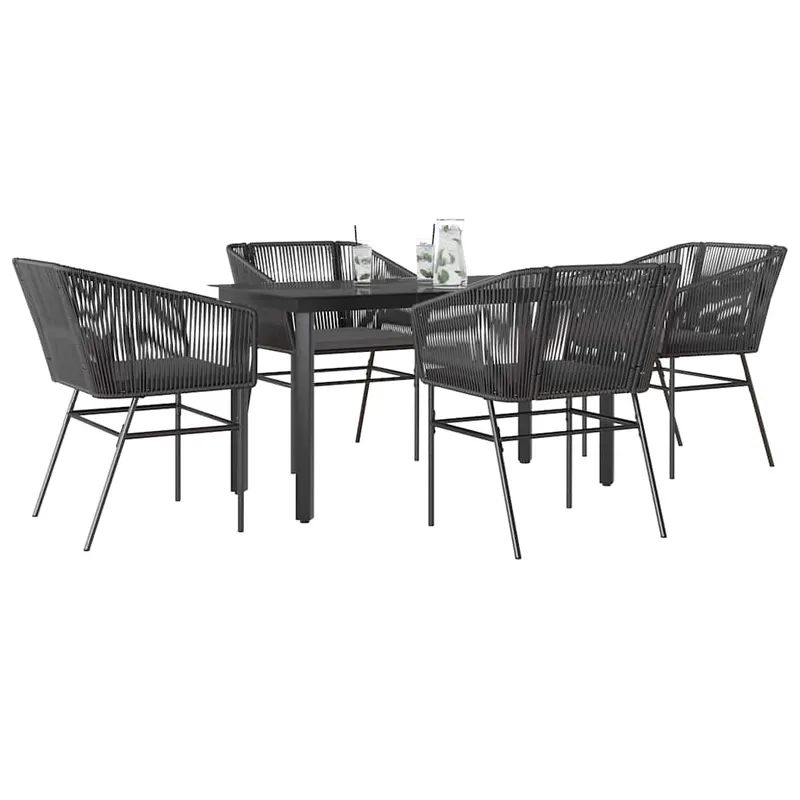 set de sufragerie de gradina 5 piese neagra sticla poly rattan