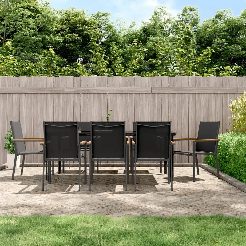 set mobilier de gradina, 9 piese, negru, textilena si otel