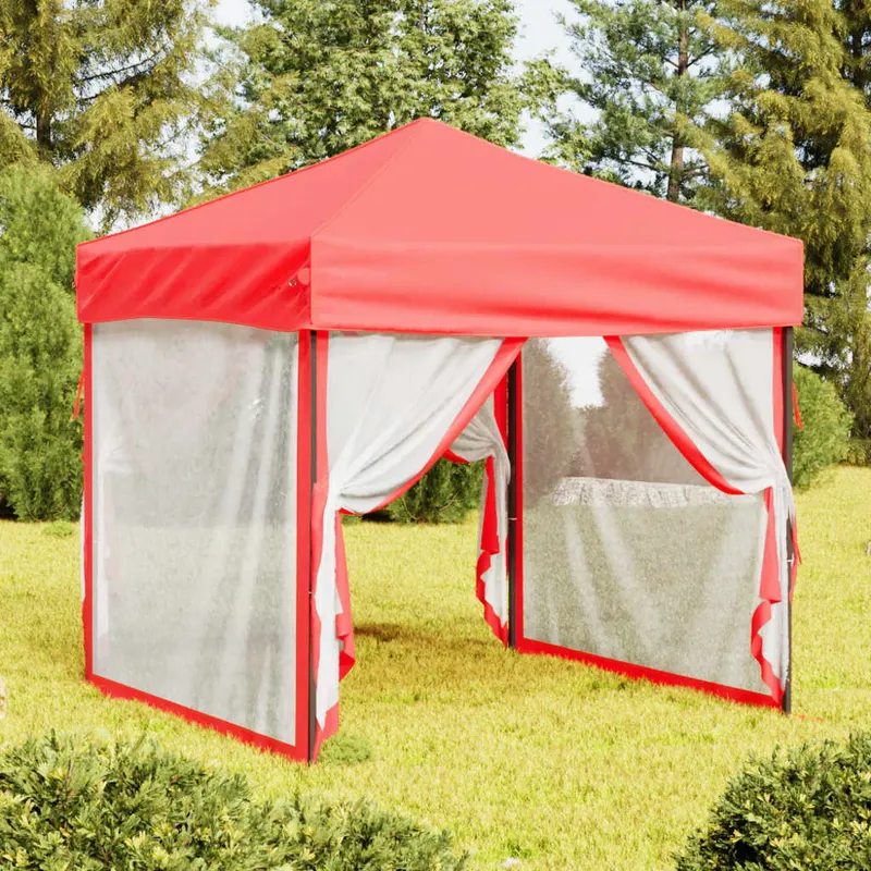 cort pliabil pentru petrecere, pereti laterali, rosu, 2x2 m