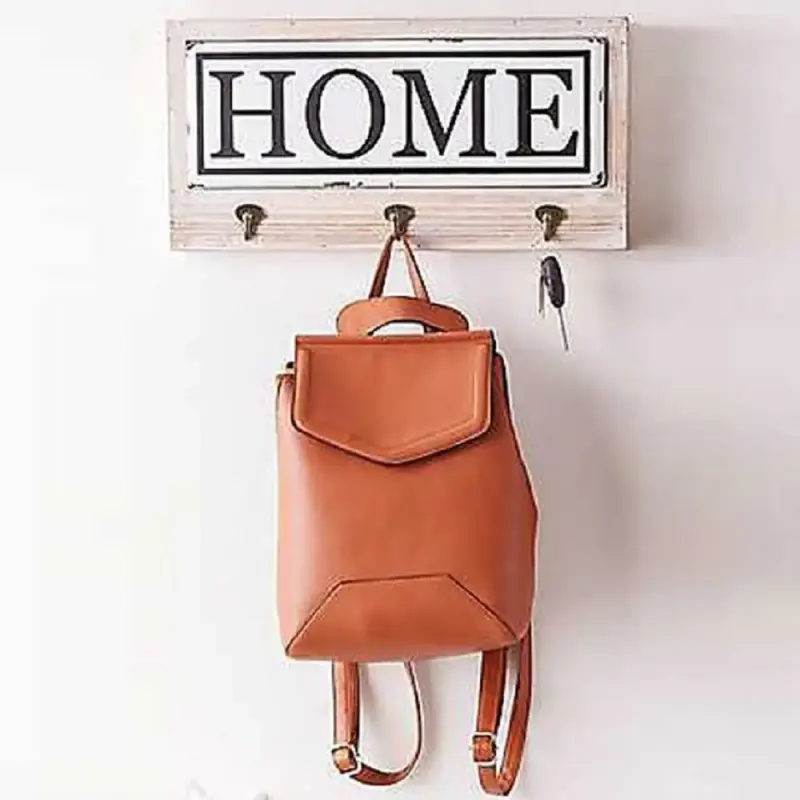 Cuier hol cu 3 agatatori din lemn Home , 35 x 25 cm, maro rustik