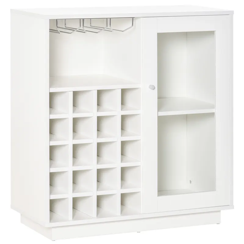 HOMCOM Dulap pentru Sticle cu Suport pentru Pahare și Sticle de Vin, 80x36x85 cm, Alb