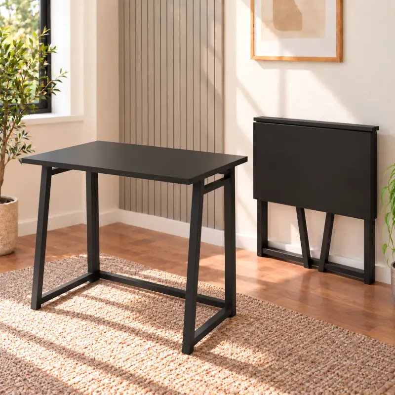 Birou Util pliabil cu cadru metalic 80 x 50 x 75 cm,negru