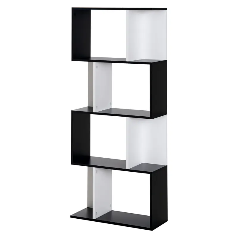 HOMCOM Bibliotecă Rafturi Mobilier Depozitare Design Contemporan în S 4 rafturi 60L x 24l x 148H cm Negru Alb