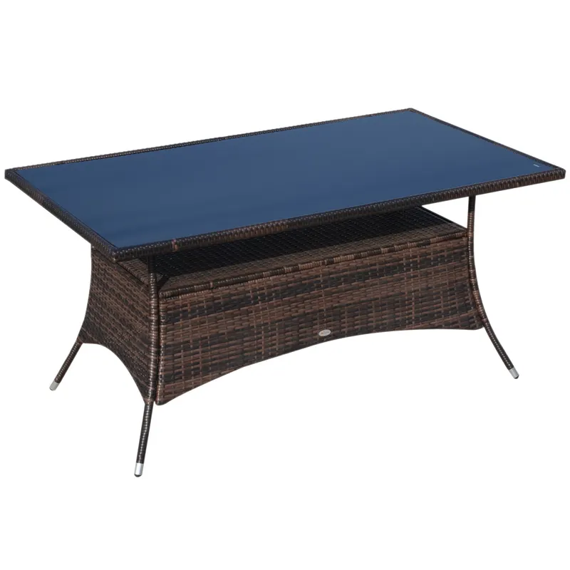 Outsunnt Masuta e Gradina in PE Rattan cu Raft Inferior,Maro,150x85x74cm