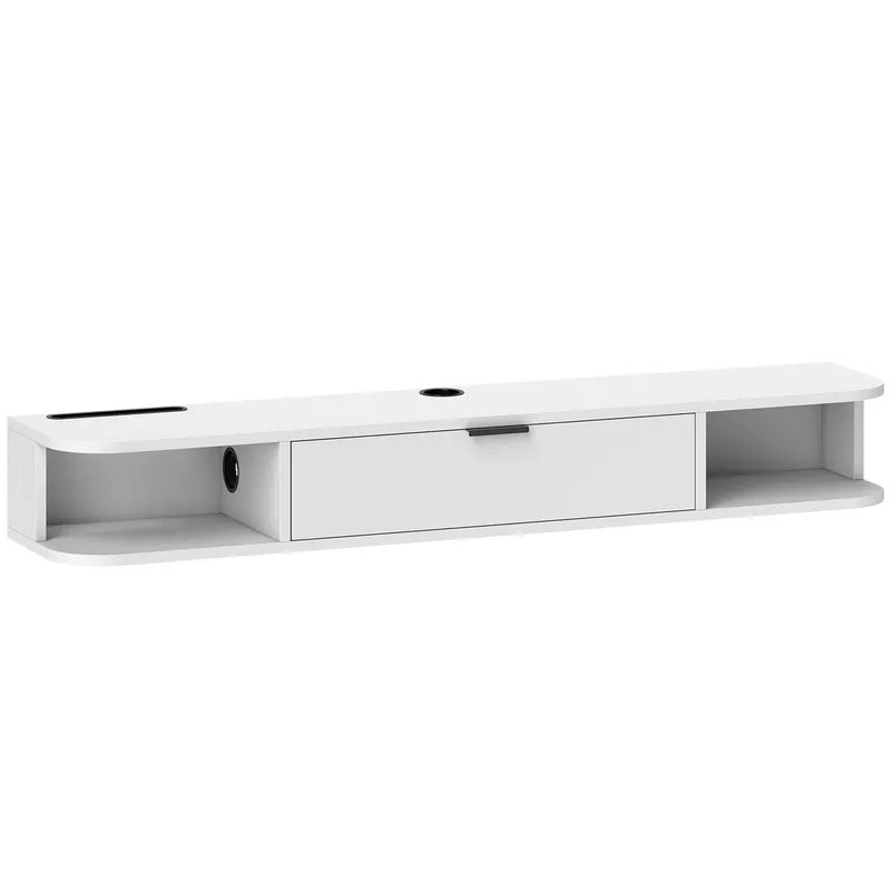 HOMCOM Comodă TV suspendată 120 cm, mobilier TV pentru televizoare până la 127 cm, sertar rabatabil 2 rafturi 120x24x16cm alb