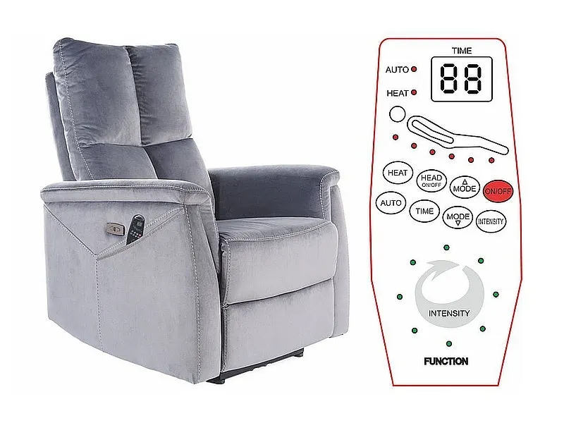 Fotoliu rabatabil NARA MASAJ VELVET - Grey
