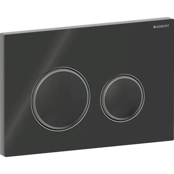 Clapeta actionare dubla rezervor wc, negru sticla lucioasa cu inel de design crom negru, Geberit Sigma50