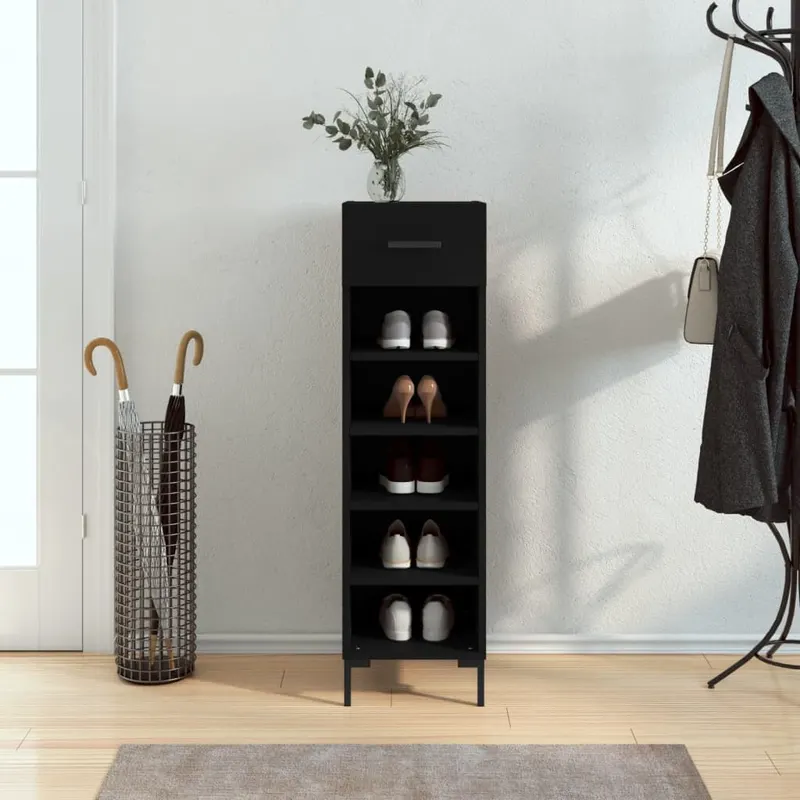 pantofar, negru, 30x35x105 cm, lemn compozit