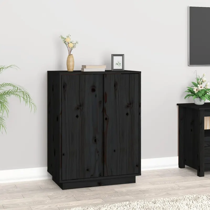servanta, negru, 60x35x80 cm, lemn masiv de pin