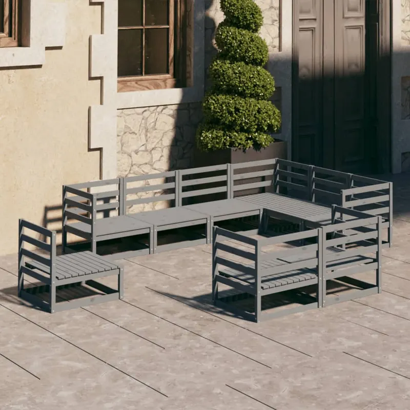 set mobilier de gradina, 9 piese, gri, lemn masiv de pin