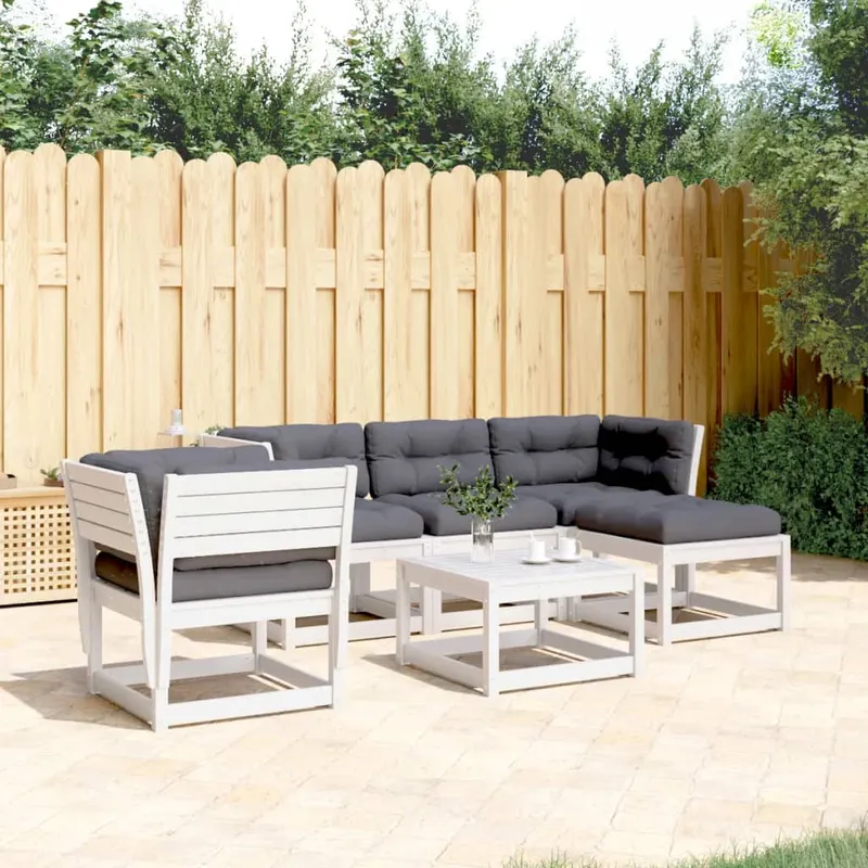 set mobilier gradina cu perne 5 piese alb lemn masiv de pin